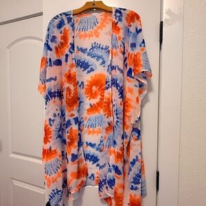 Colorful Tie-Dye Open Front Kimono